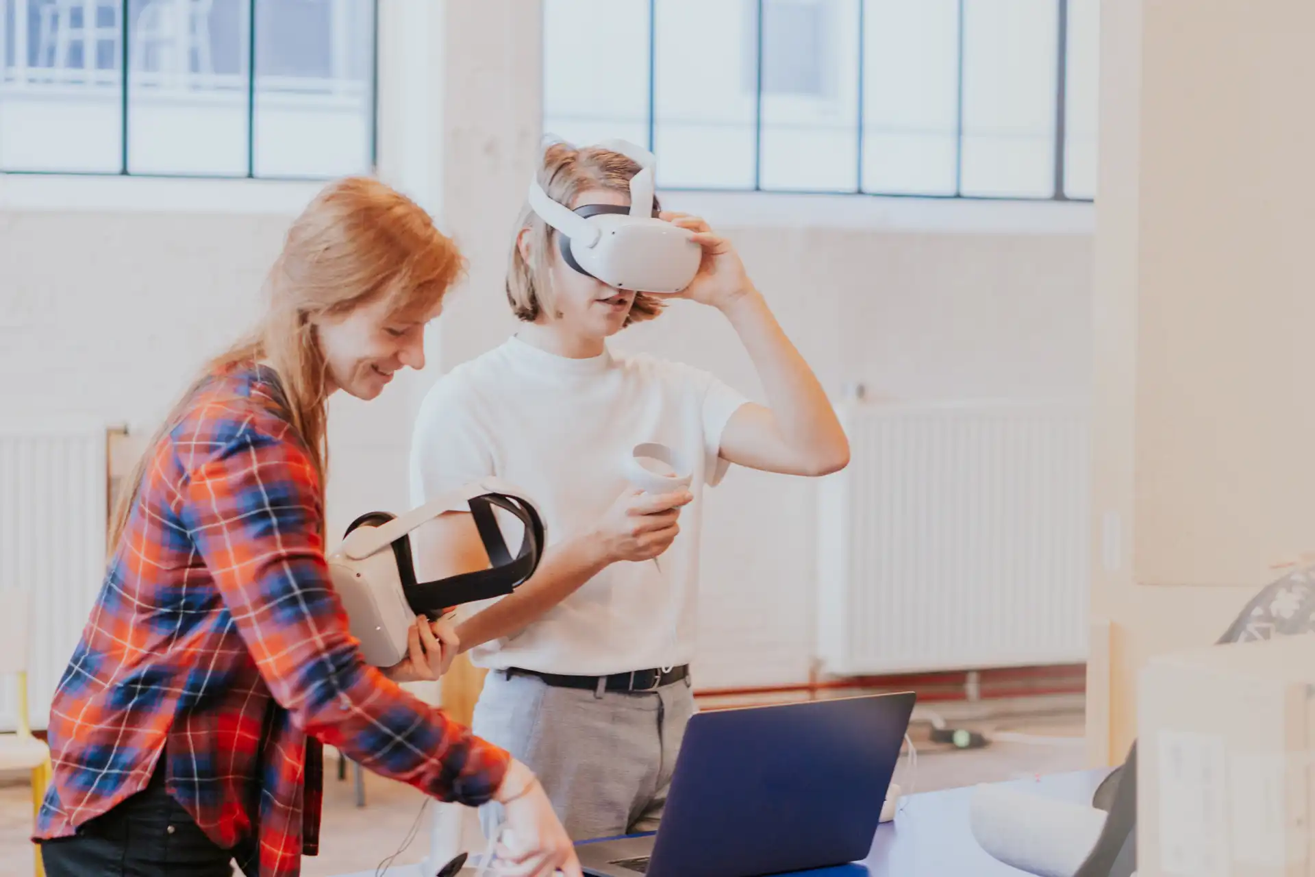 Students with a VR headset